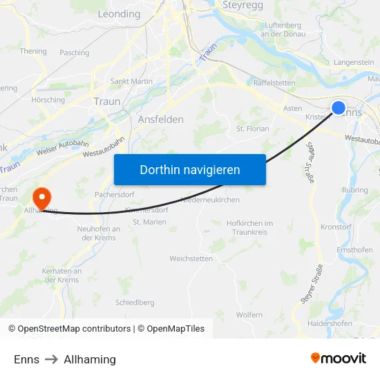 Enns to Allhaming map