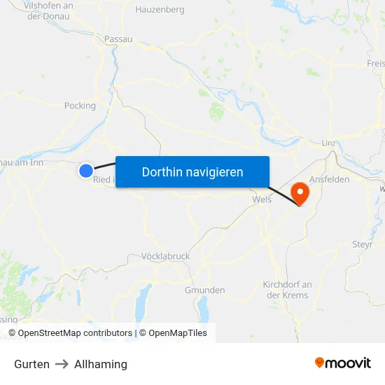 Gurten to Allhaming map