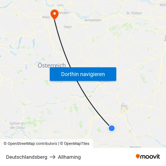 Deutschlandsberg to Allhaming map