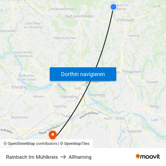 Rainbach Im Mühlkreis to Allhaming map