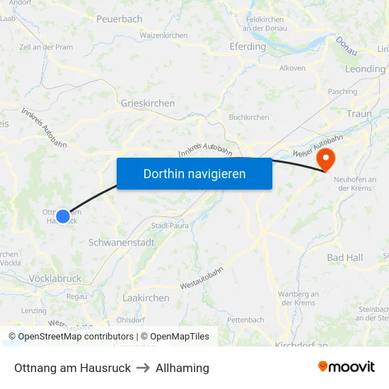 Ottnang am Hausruck to Allhaming map