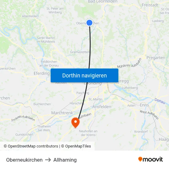 Oberneukirchen to Allhaming map