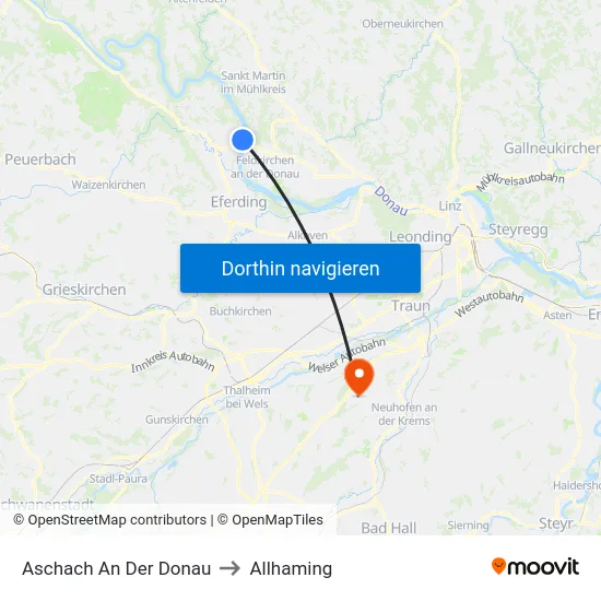 Aschach An Der Donau to Allhaming map