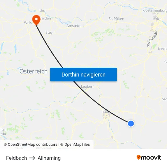 Feldbach to Allhaming map