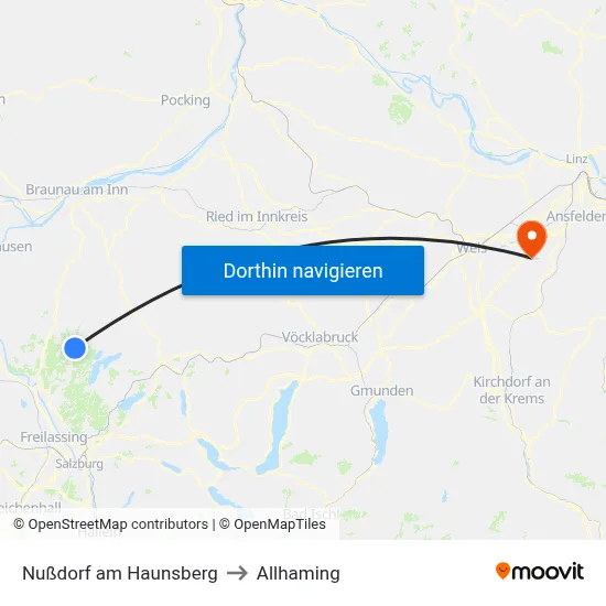 Nußdorf am Haunsberg to Allhaming map