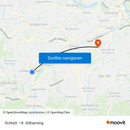 Schlatt to Allhaming map