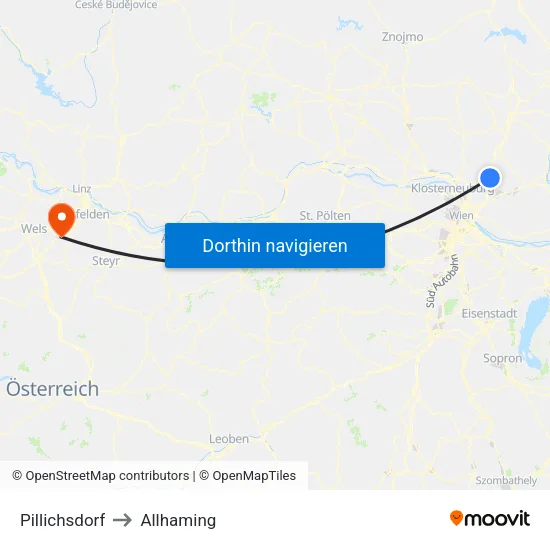 Pillichsdorf to Allhaming map