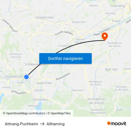 Attnang-Puchheim to Allhaming map