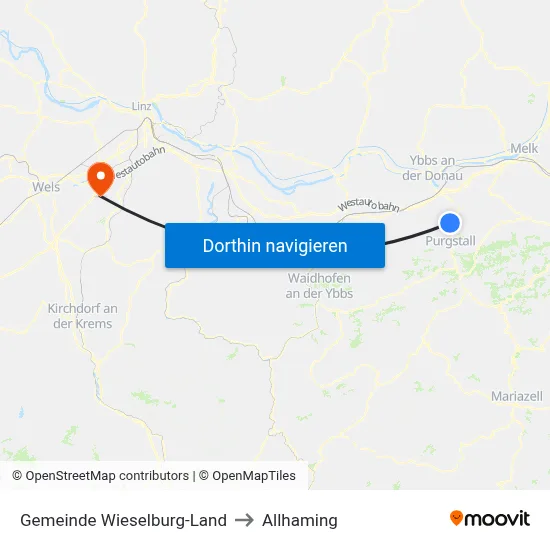 Gemeinde Wieselburg-Land to Allhaming map