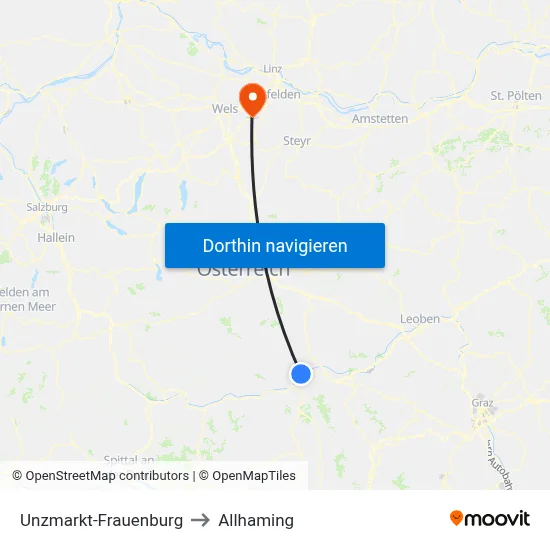 Unzmarkt-Frauenburg to Allhaming map