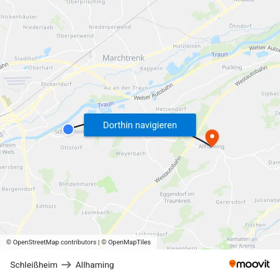 Schleißheim to Allhaming map