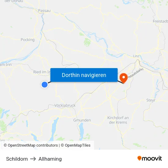 Schildorn to Allhaming map