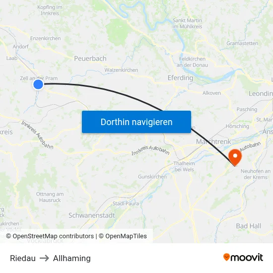 Riedau to Allhaming map