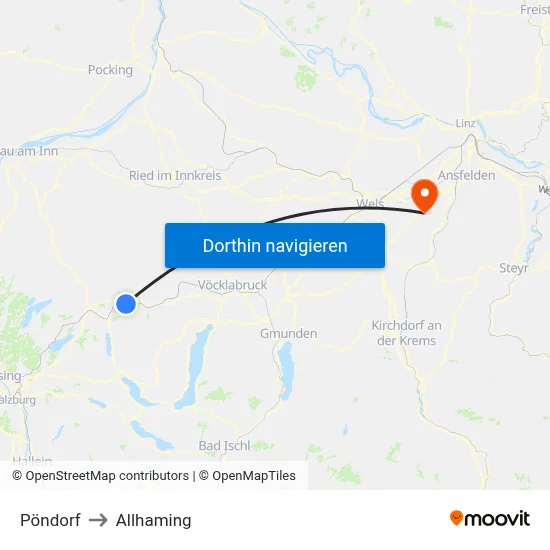Pöndorf to Allhaming map