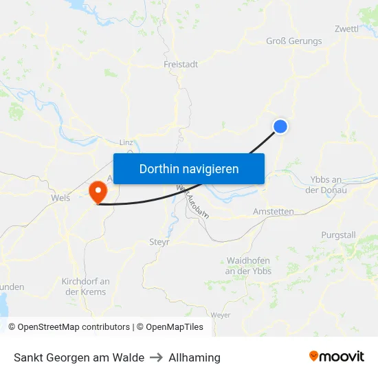 Sankt Georgen am Walde to Allhaming map