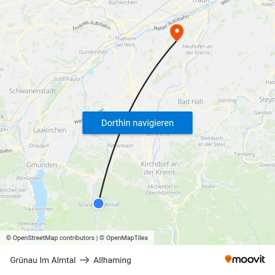 Grünau Im Almtal to Allhaming map
