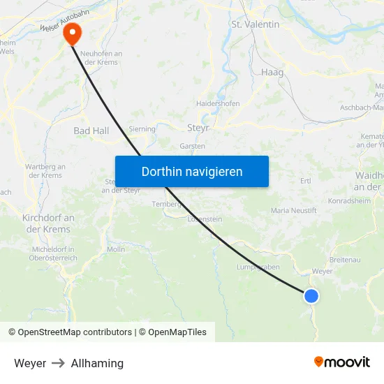 Weyer to Allhaming map