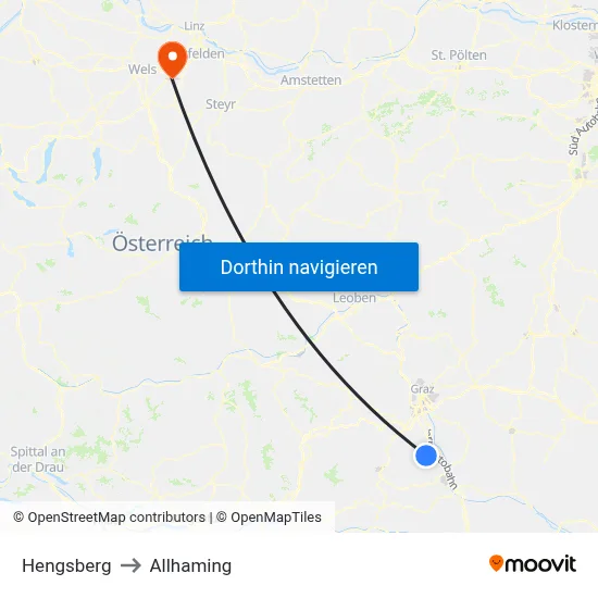 Hengsberg to Allhaming map