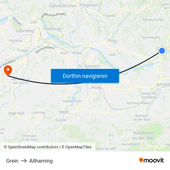 Grein to Allhaming map