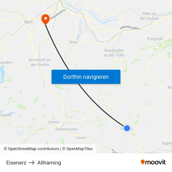 Eisenerz to Allhaming map