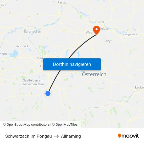 Schwarzach Im Pongau to Allhaming map