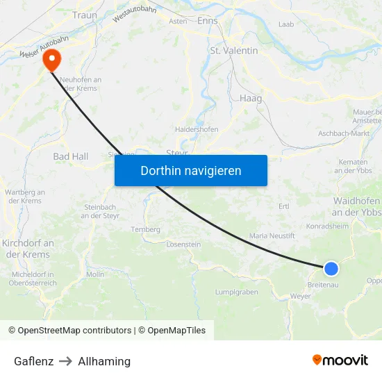 Gaflenz to Allhaming map