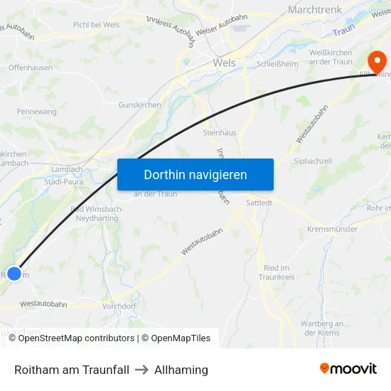 Roitham am Traunfall to Allhaming map
