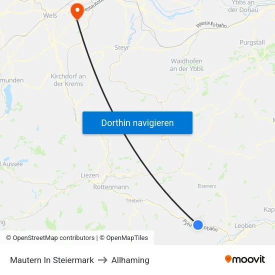 Mautern In Steiermark to Allhaming map