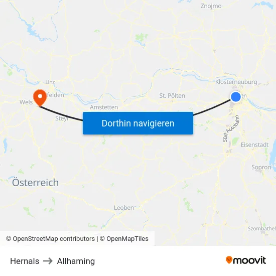 Hernals to Allhaming map