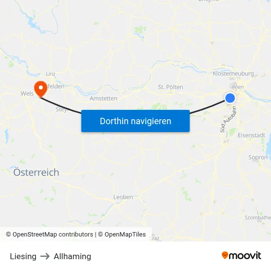 Liesing to Allhaming map