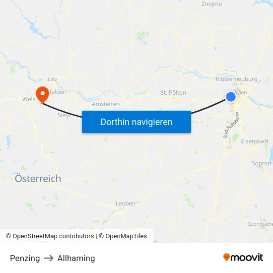 Penzing to Allhaming map