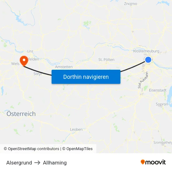 Alsergrund to Allhaming map