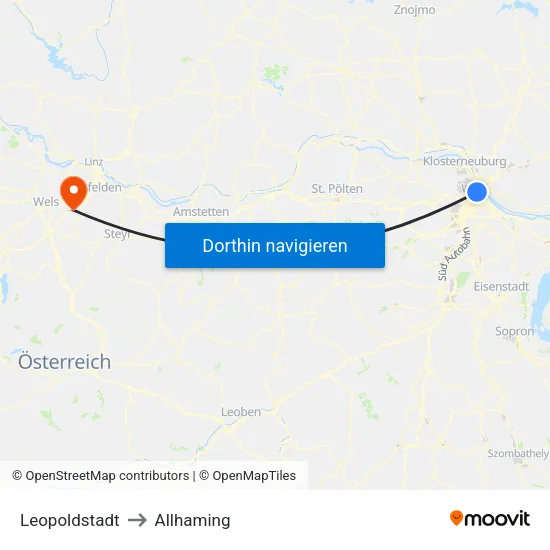 Leopoldstadt to Allhaming map