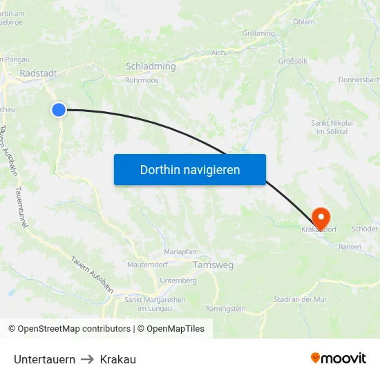 Untertauern to Krakau map