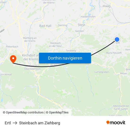 Ertl to Steinbach am Ziehberg map