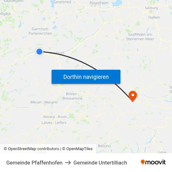 Gemeinde Pfaffenhofen to Gemeinde Untertilliach map