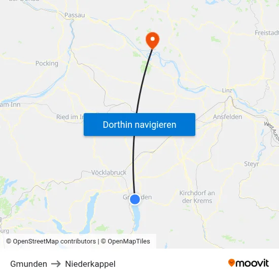 Gmunden to Niederkappel map