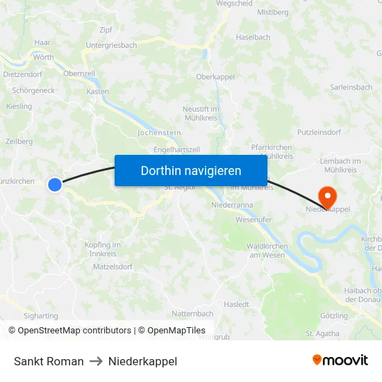 Sankt Roman to Niederkappel map