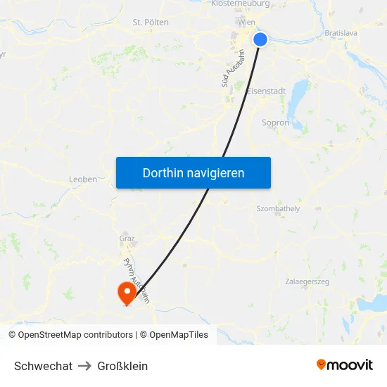 Schwechat to Großklein map