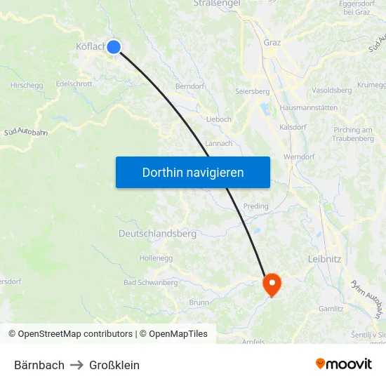 Bärnbach to Großklein map