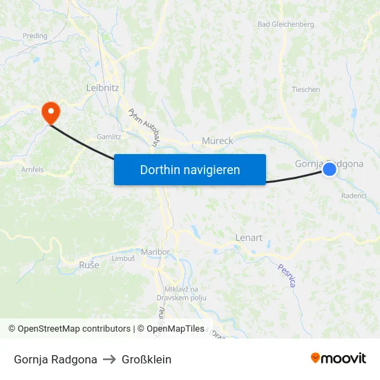 Gornja Radgona to Großklein map