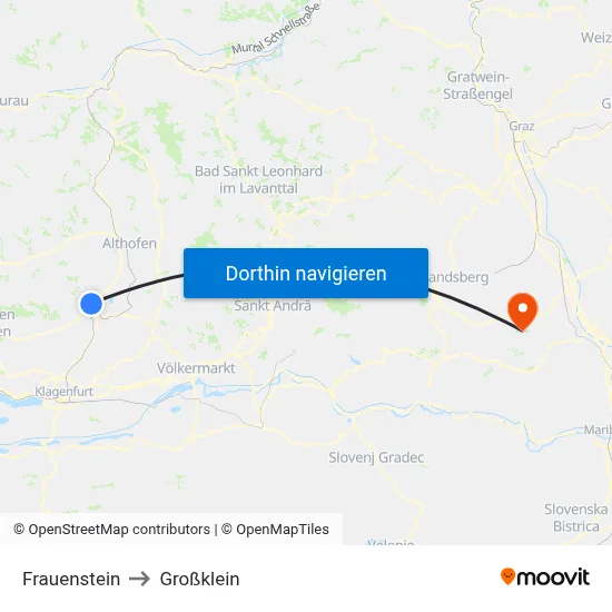 Frauenstein to Großklein map