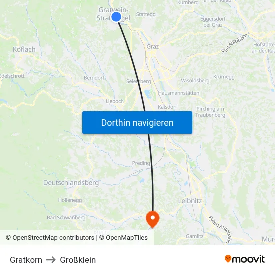 Gratkorn to Großklein map