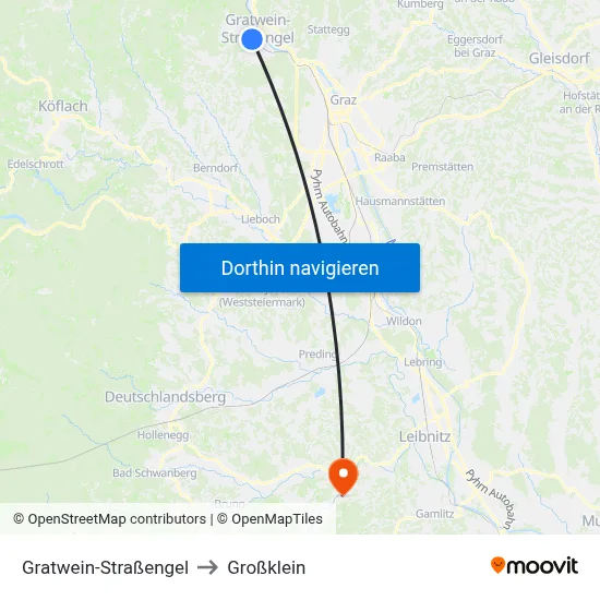 Gratwein-Straßengel to Großklein map