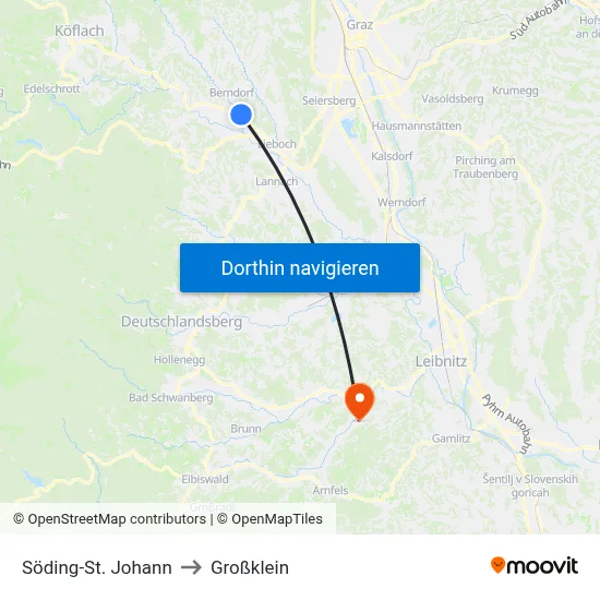 Söding-St. Johann to Großklein map