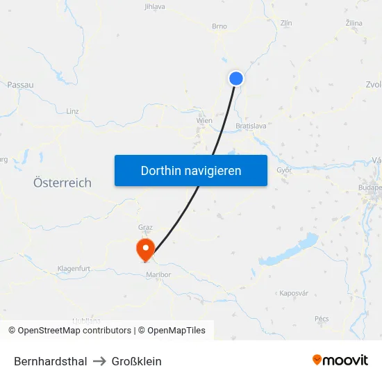 Bernhardsthal to Großklein map