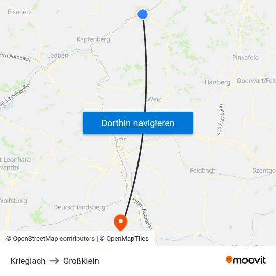 Krieglach to Großklein map