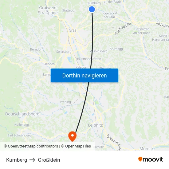 Kumberg to Großklein map