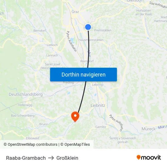 Raaba-Grambach to Großklein map