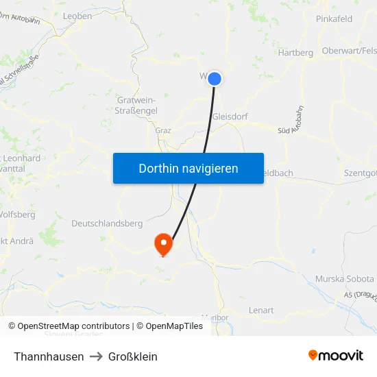 Thannhausen to Großklein map